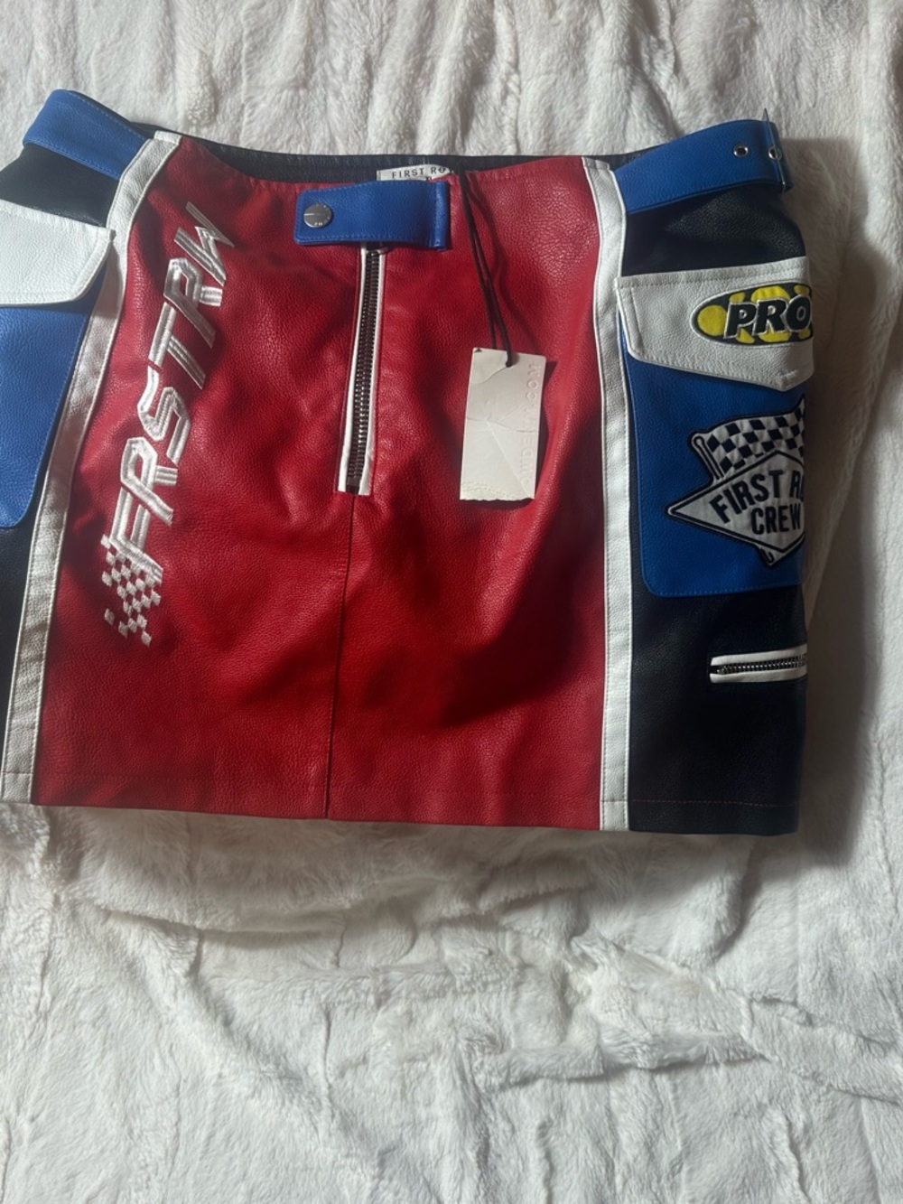 First RowRacing-Inspired Colorblock Mini Skirt - Red, Blue, White size L